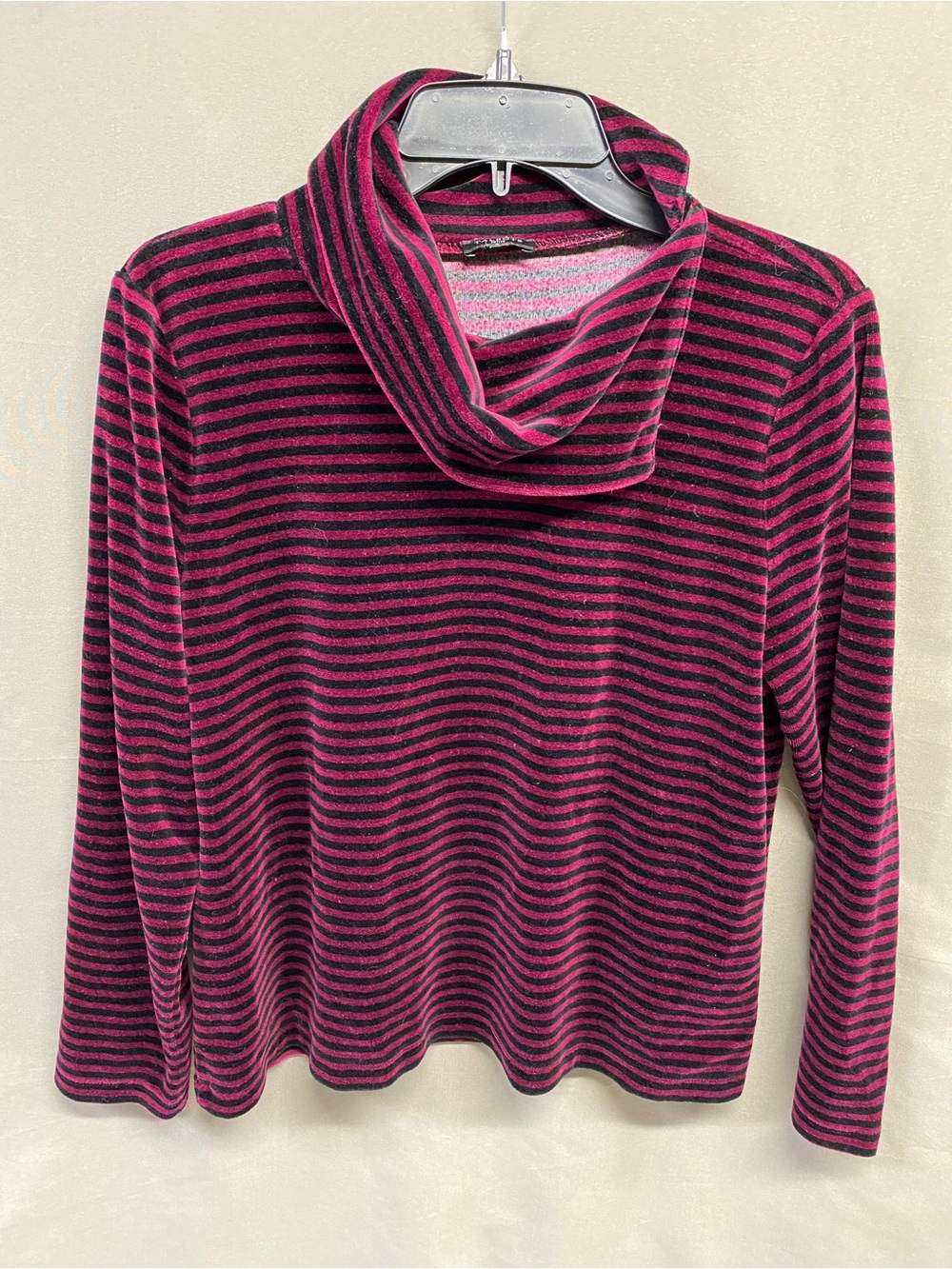 Talbots Women's Striped Cowl Neck Sweater Deep Burgundy Wine and Black Size PM